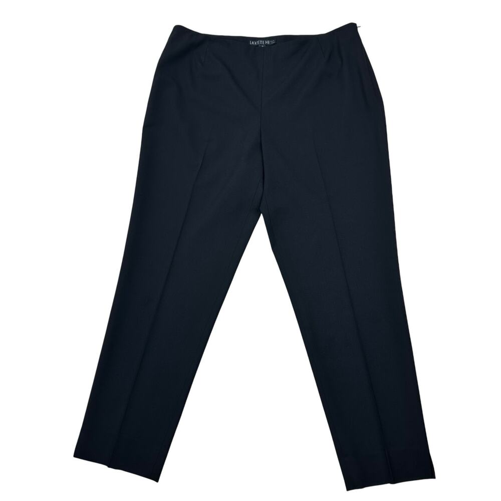 Layfayette 148 Black Wool Crop Pants Size 12 Side Zip Flat Front Tapered Leg